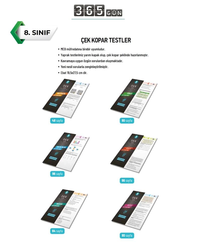 8. Sınıf 365 Gün Çek Kopar Testler